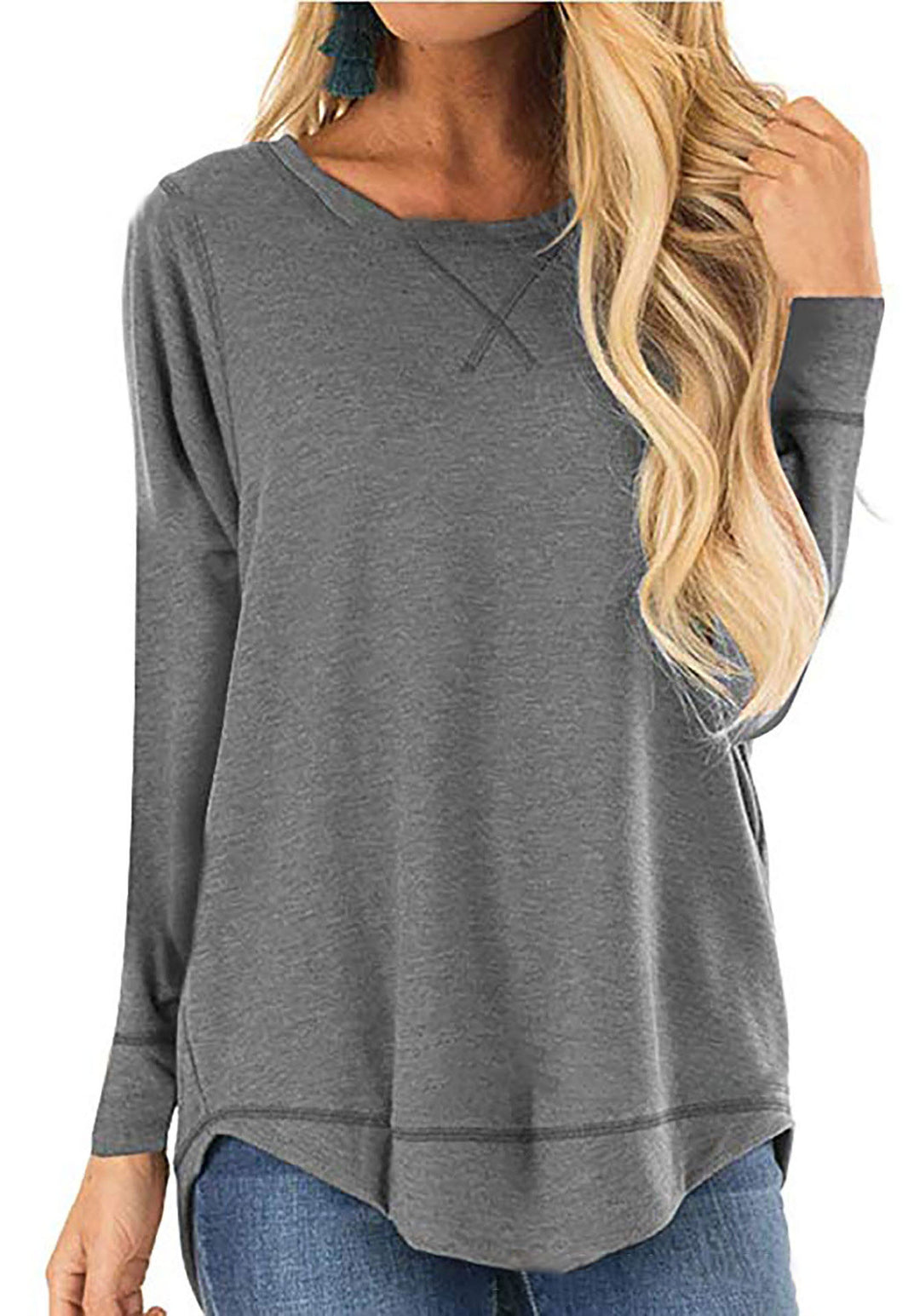 Damen lässiges Langarmshirt aus atmungsaktiver Baumwolle mit modischen Seitenschlitzen R&B