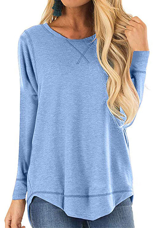 Damen lässiges Langarmshirt aus atmungsaktiver Baumwolle mit modischen Seitenschlitzen R&B