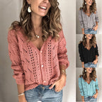 Damen Strickjacke mit Lochmuster und Knopfdetails R&B