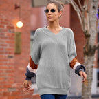 Damen lässiger Strickpullover mit trendigem Farbblockdesign und hohem Kragen