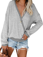 Damen lässiger V-Ausschnitt Pullover mit strukturierter Oberfläche R&B