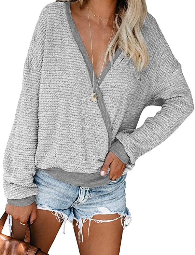 Damen lässiger V-Ausschnitt Pullover mit strukturierter Oberfläche R&B