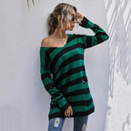 Damen Oversized Strickpullover mit asymmetrischem Schnitt und Streifenmuster