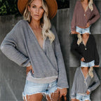 Damen lässiger Pullover mit tiefem V-Ausschnitt und lockerer Passform