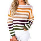 Damen gestreifter Strickpullover mit lässigem Schnitt und langligem Material