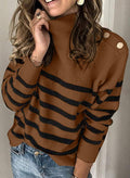 Damen modischer Strickpullover mit hochschließendem Kragen und Knopfdetails R&B