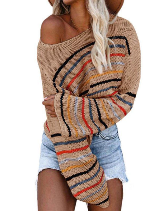 Damen lässiger Cropped Pullover mit trendigem Streifenmuster R&B