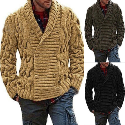 Herren Strickjacke mit doppelter Knopfleiste und kreativem Zopfmuster R&B