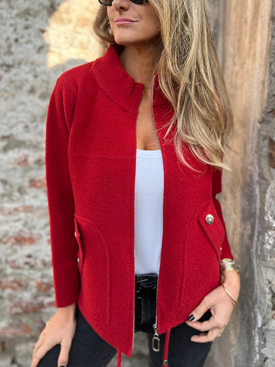 R&B | Fleecejacke mit strukturiertem Stehkragen
