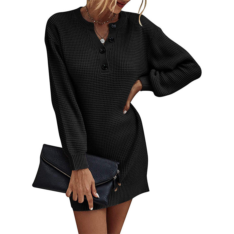 Damen Strickkleid mit Knopfdetails und strukturiertem Gewebe R&B