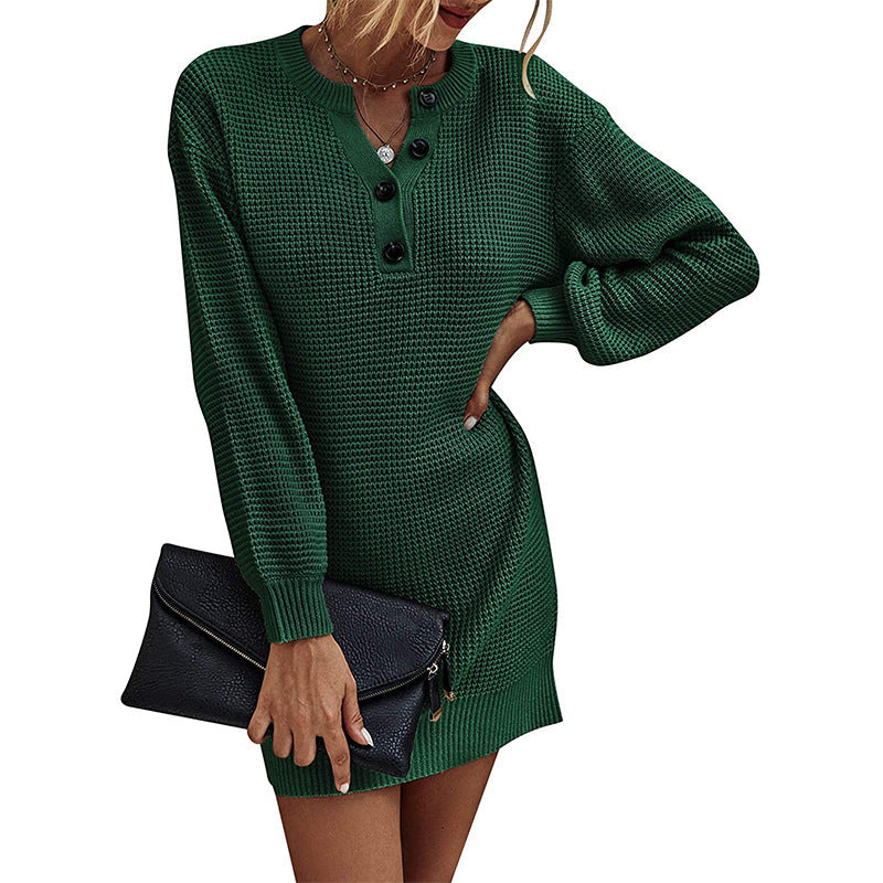 Damen Strickkleid mit Knopfdetails und strukturiertem GewR&Be R&B