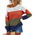 Damen lässiger Strickpullover mit weitem Ausschnitt und strukturiertem Farbblockdesign R&B