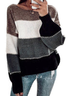 Damen modischer Pullover mit auffälligem Streifenmuster und lässigem Schnitt R&B