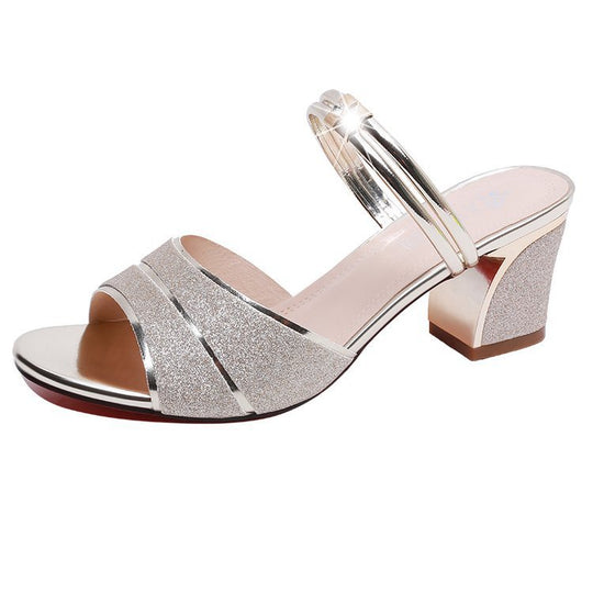 Damen Glamouröse High Heel Sandalen mit funkelnden Akzenten und komfortablem Blockabsatz R&B