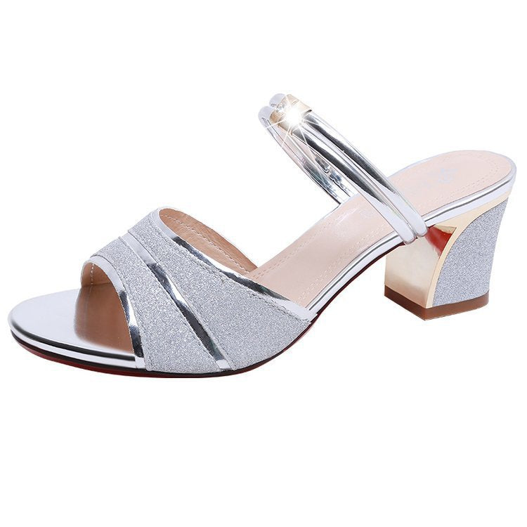 Damen Glamouröse High Heel Sandalen mit funkelnden Akzenten und komfortablem Blockabsatz R&B