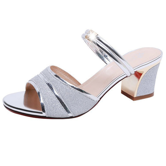 Damen Glamouröse High Heel Sandalen mit funkelnden Akzenten und komfortablem Blockabsatz R&B