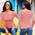 Damen Langarmshirt mit schulterfreien Details und modischem Cut-Out