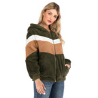 Damen Fleecejacke mit kontrastierenden Streifen und Kapuze