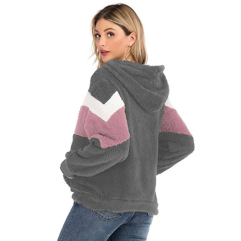 Damen Fleecejacke mit kontrastierenden Streifen und Kapuze