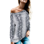 Damen Oversized Pullover mit animalischem Muster und offener Schulter