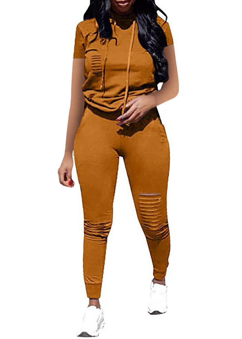Damen Sportliches Freizeit-Set mit Kurzarmpullover und Hose mit Reißverschluss R&B