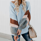 Damen lässiger Strickpullover mit trendigem Farbblockdesign und hohem Kragen