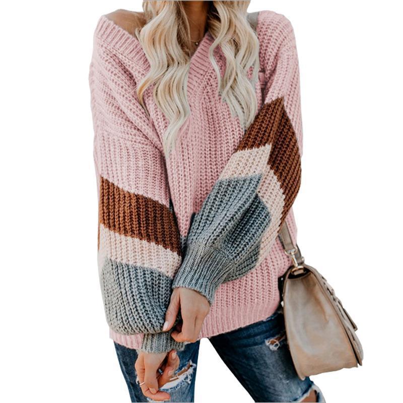 Damen lässiger Strickpullover mit trendigem Farbblockdesign und hohem Kragen