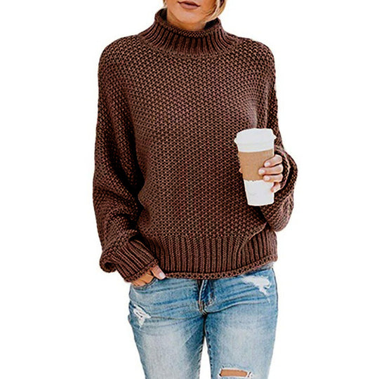 Damen Pullover mit hohem Kragen und strukturierter Webart R&B