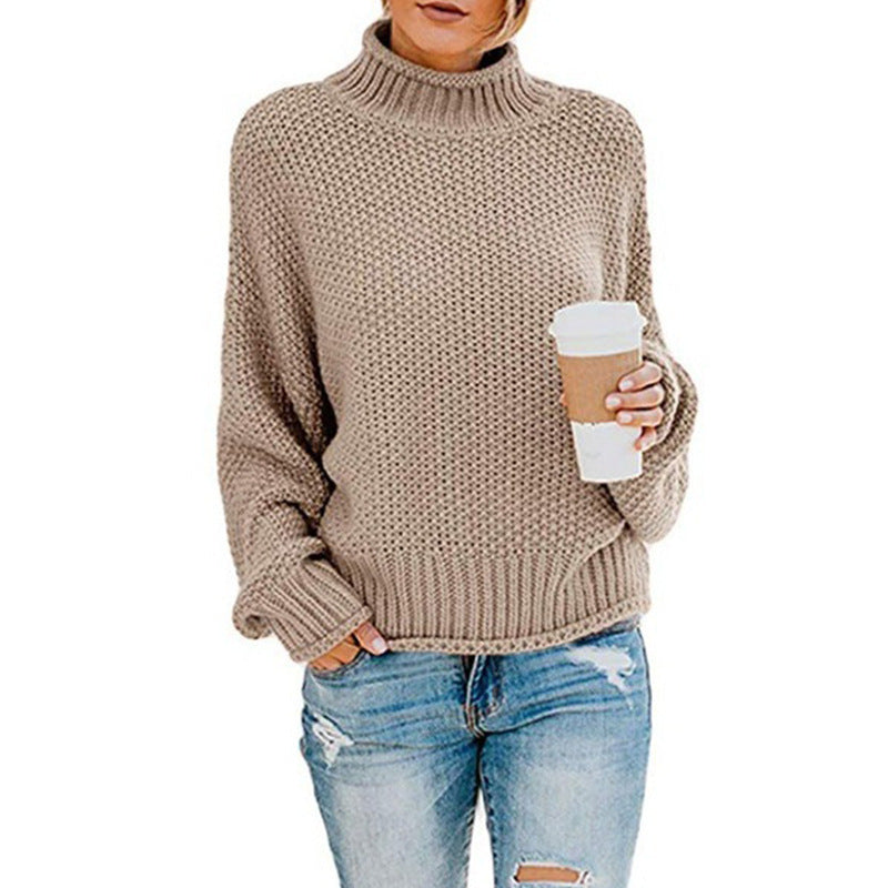 Damen gemütlicher Rollkragenpullover aus strukturierter Wolle R&B