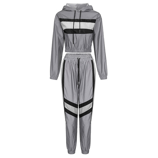 Damen cropped Kapuzenpullover im sportlichen Stil mit Kontraststreifen R&B