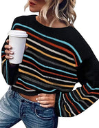 Damen gestreifter, lässiger Pullover R&B