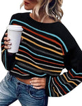 Damen lässiger Cropped Pullover mit trendigem Streifenmuster