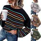 Damen lässiger Cropped Pullover mit trendigem Streifenmuster