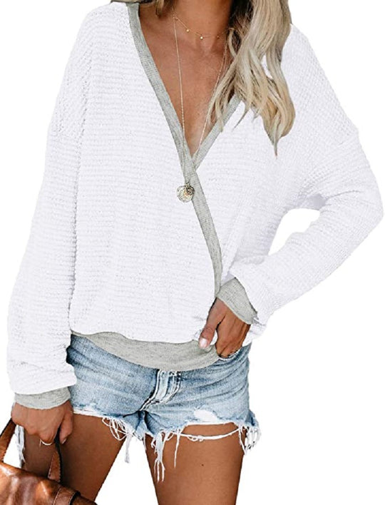 Damen lässiger V-Ausschnitt Pullover mit strukturierter Oberfläche R&B