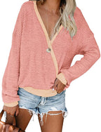 Damen lässiger Pullover mit tiefem V-Ausschnitt und lockerer Passform