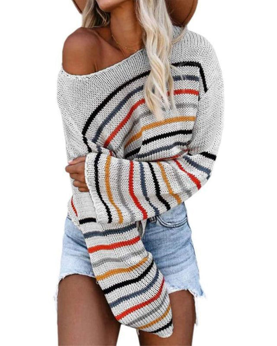 Damen lässiger Cropped Pullover mit trendigem Streifenmuster R&B