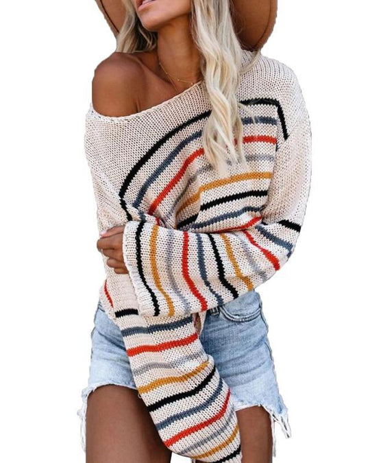 Damen gestreifter, lässiger Pullover R&B