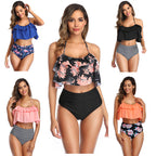 Damen Bikini-Set mit Rüschentop und hochgeschnittenem Höschen R&B