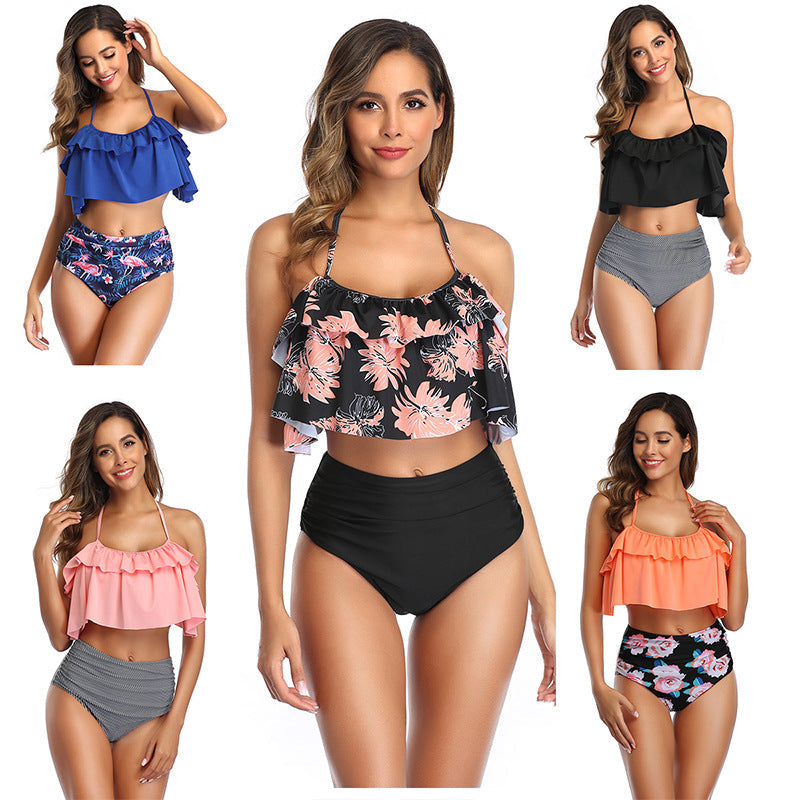 Damen Bikini-Set mit Rüschentop und hochgeschnittenem Höschen R&B