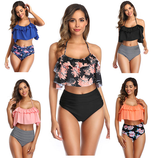 Damen Bikini-Set mit Rüschentop und hochgeschnittenem Höschen R&B
