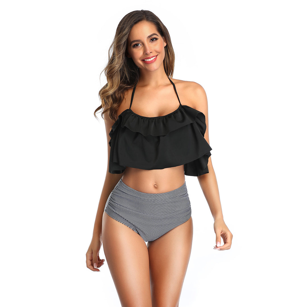 Damen Bikini-Set mit Rüschentop und hochgeschnittenem Höschen R&B