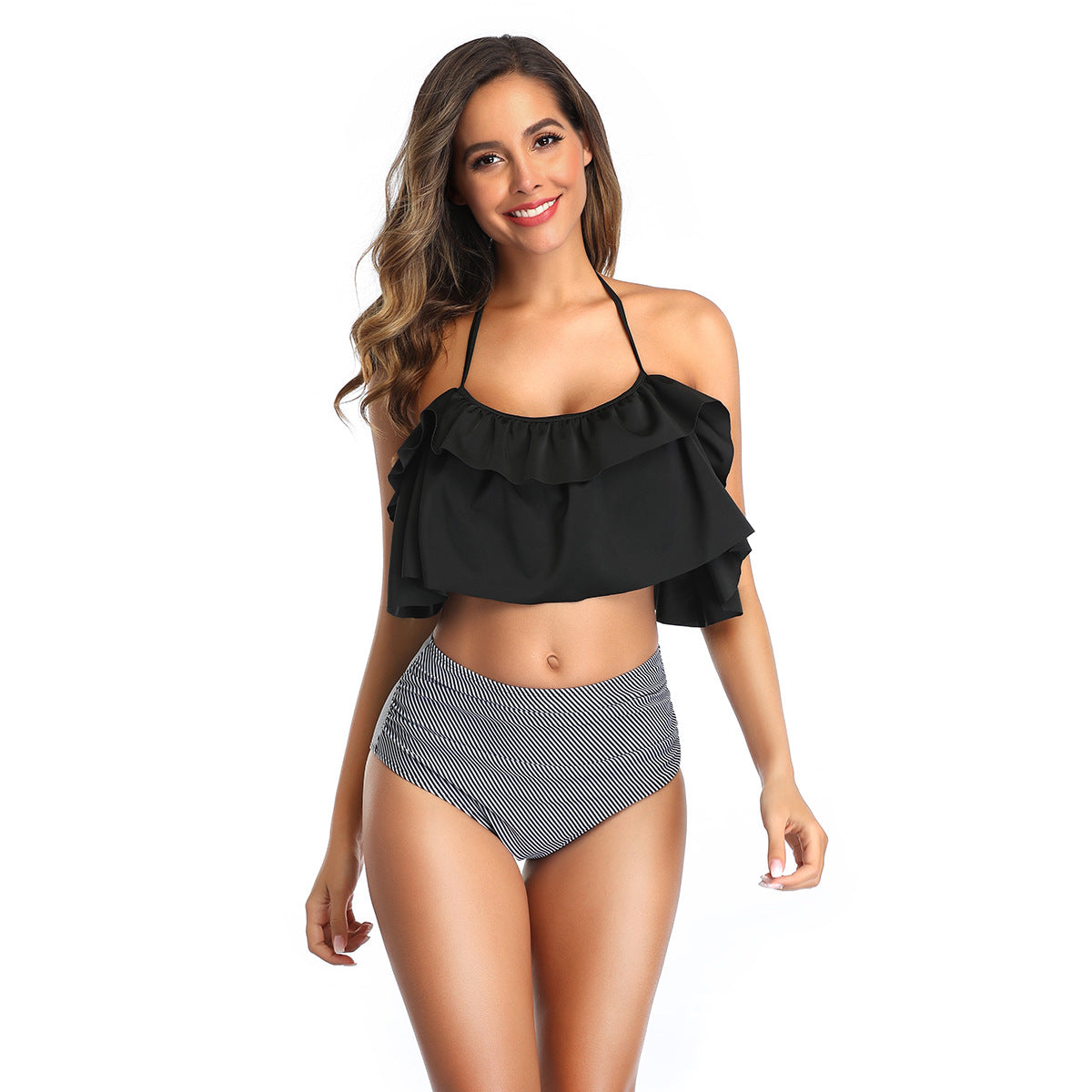 Damen Bikini-Set mit Rüschentop und hochgeschnittenem Höschen R&B