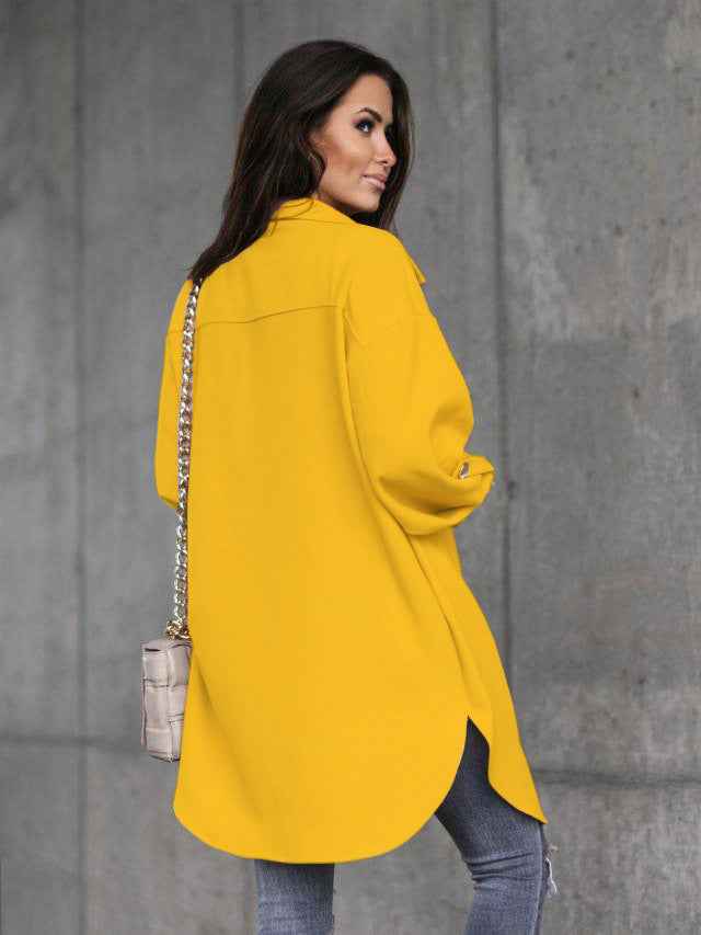 R&B | Bequemes Langarmhemdjacke mit Knöpfen, Wollkragen und Revers
