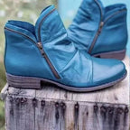 Damen moderne Ankle Boots mit asymmetrischem Reißverschluss und modischer Faltenoptik R&B