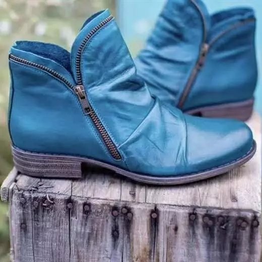 Damen moderne Ankle Boots mit asymmetrischem Reißverschluss und modischer Faltenoptik R&B