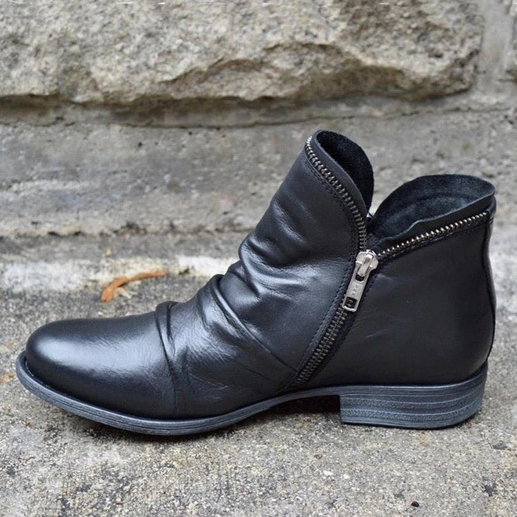 Damen moderne Ankle Boots mit asymmetrischem Reißverschluss und modischer Faltenoptik R&B