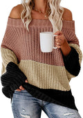 Damen lässiger Strickpullover mit weitem Ausschnitt und Farbblockdesign R&B