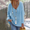Damen Grobstrick Pullover mit weitem V-Ausschnitt und lässigem Schnitt