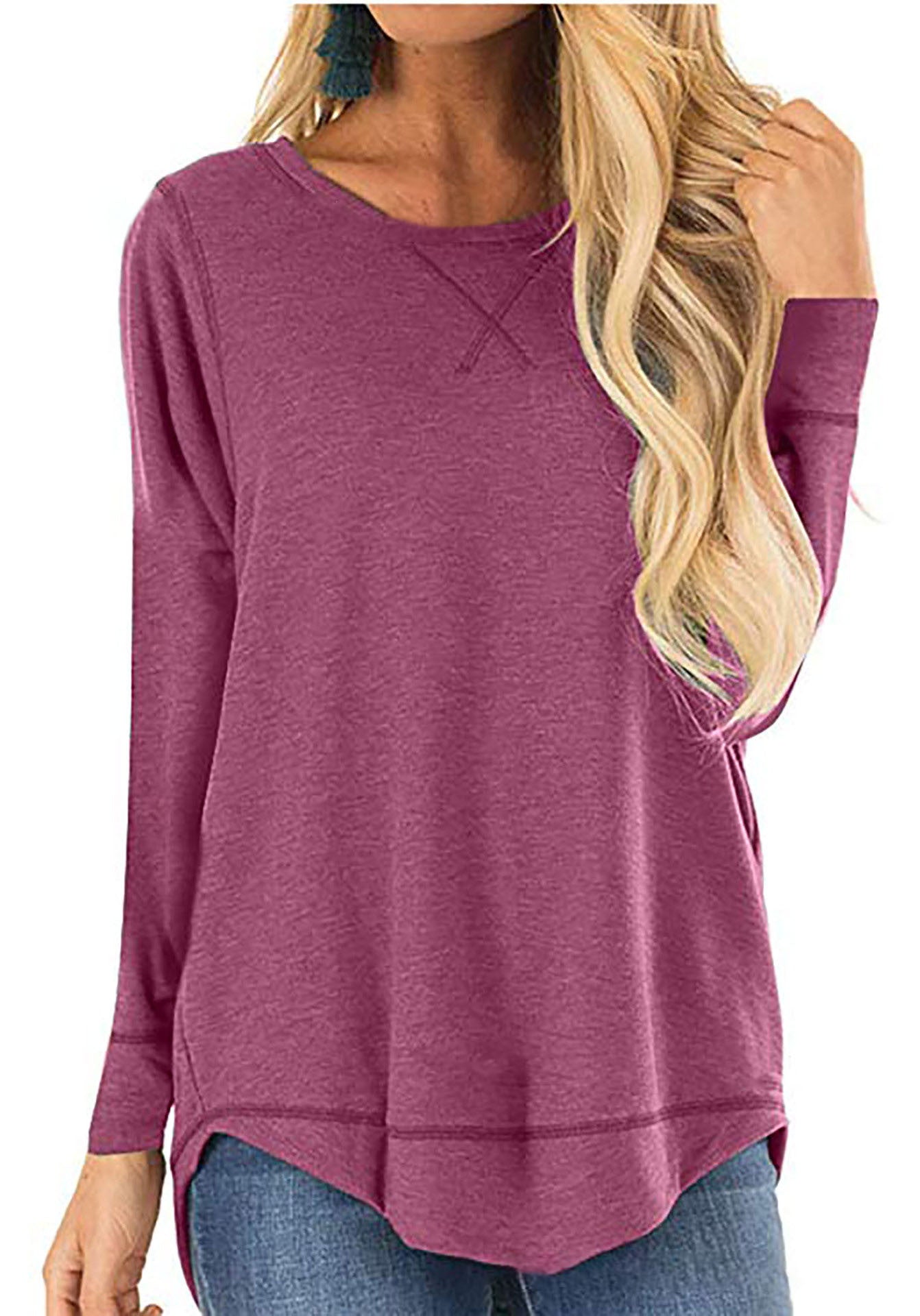 Damen lässiges Langarmshirt aus atmungsaktiver Baumwolle mit modischen Seitenschlitzen