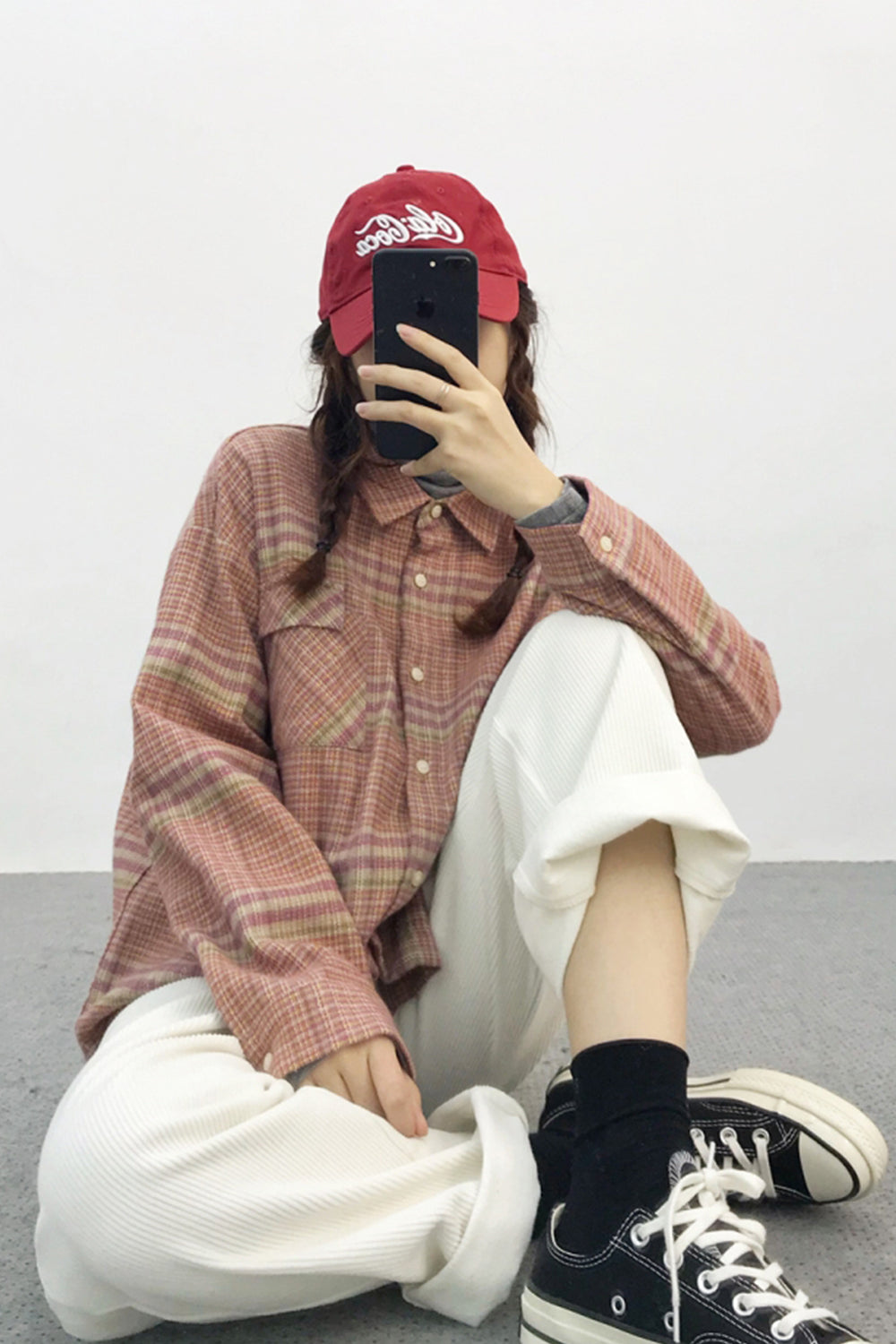 R&B | Verdickung Tweed Karo Langarmhemd